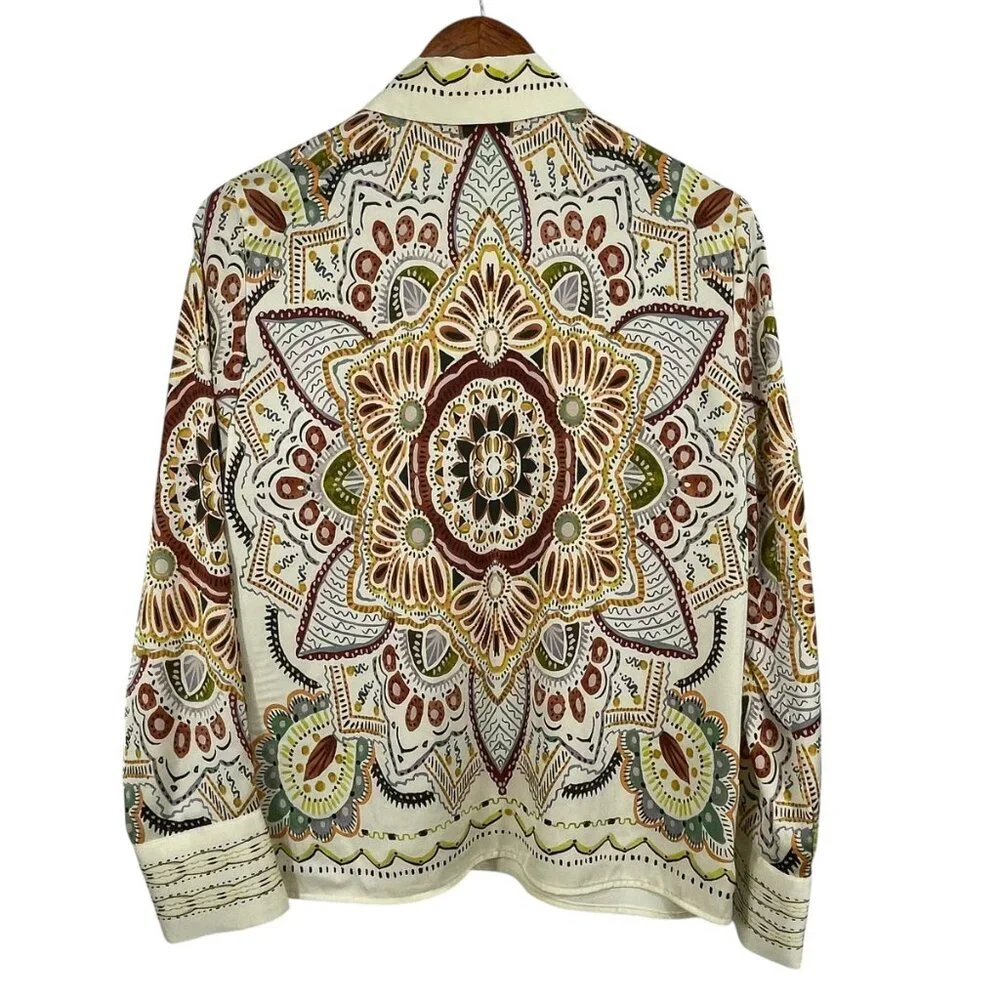 Rachel Zoe Medallion Print Button Front Blouse Boho Chic XS - Picture 3 of 15